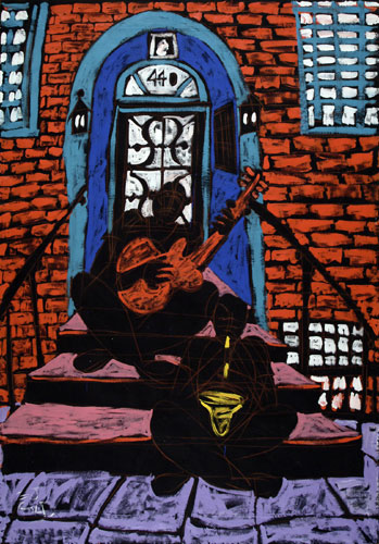 Stage Panels Two Bodhisattvas Jammin' on the Stoop by E.J. Gold