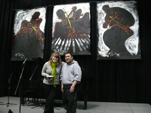 Photo of JazzArt installation at the Jenny Scheinman concert at Mondavi Center for the Performing Arts