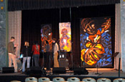 ..King of Strings towers over the practice stage at IAJE in the Mercury Ballroom, Hilton Hotel, NYC.