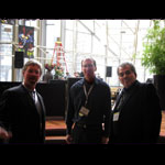 ..IAJE's Steve Baker, Nathan Murphy and JazzArt 's David Franco oversee the hanging of the Azure Lounge.